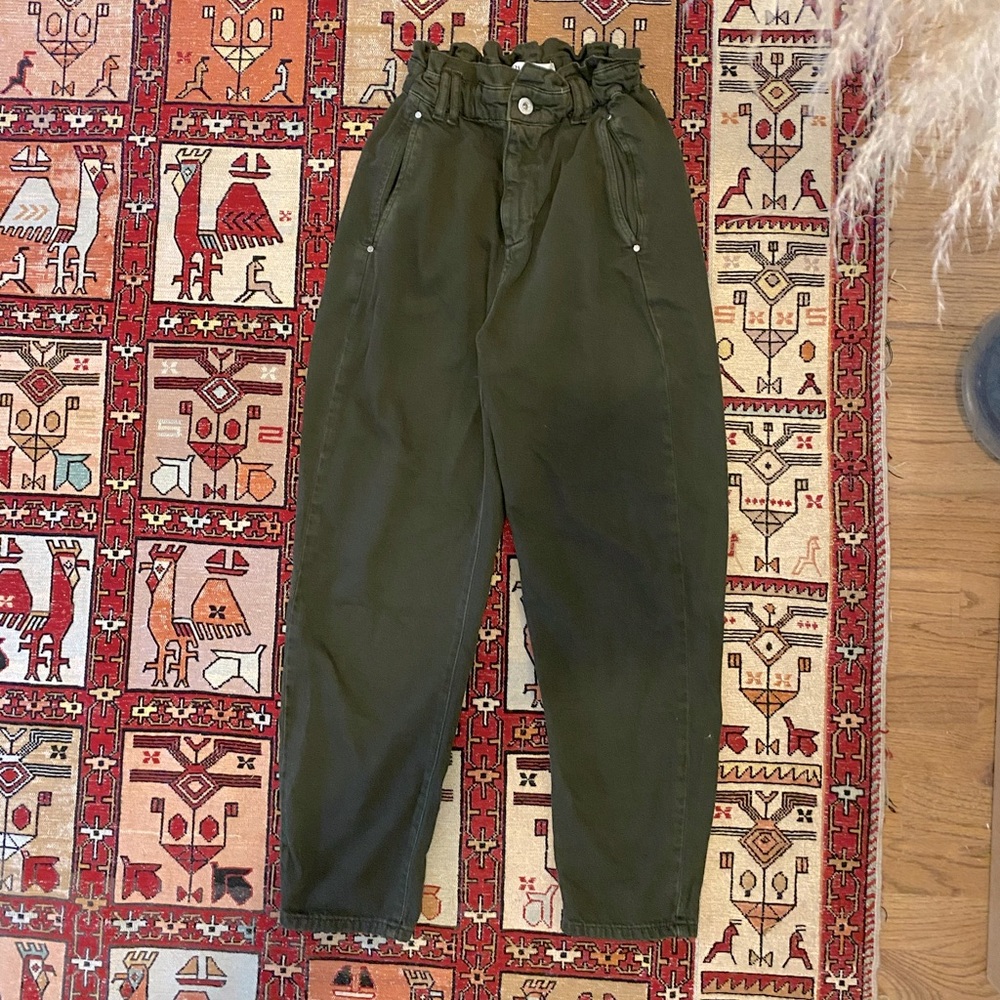 SOLD - Zara paper bag olive green pants